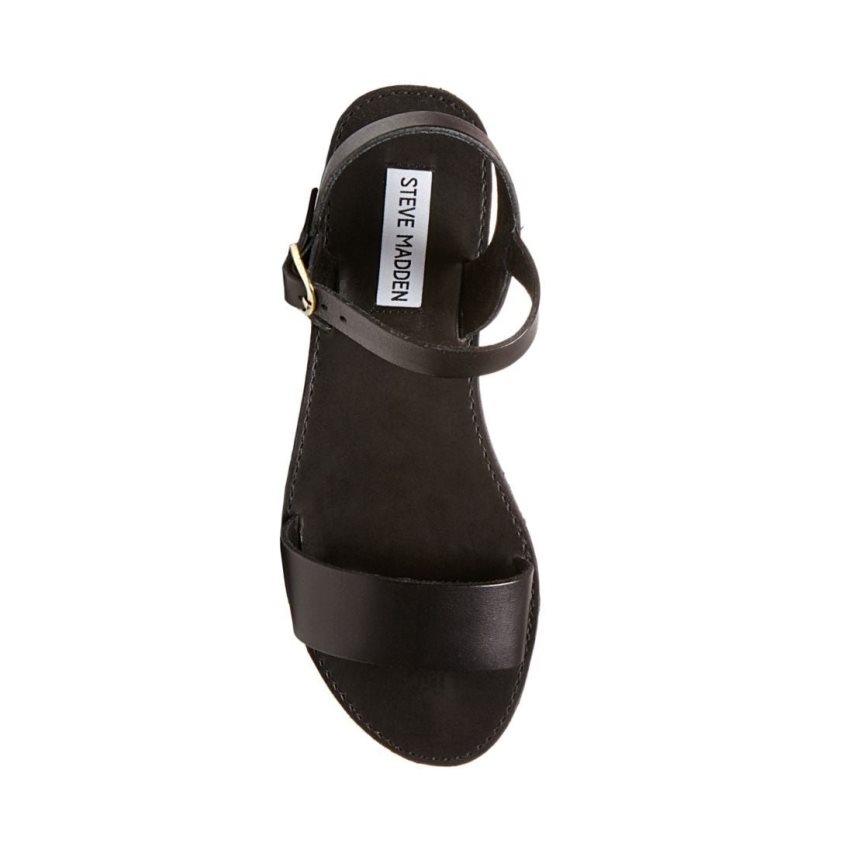 Black Steve Madden Donddi Leather Women's Flat Sandals | RPLZU7415