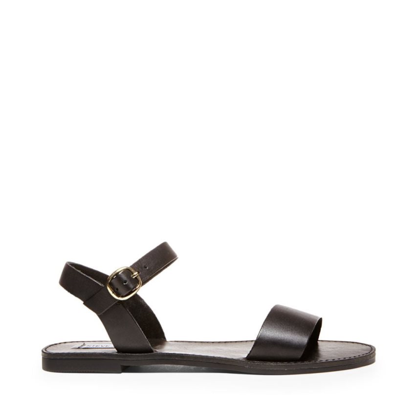 Black Steve Madden Donddi Leather Women\'s Flat Sandals | RPLZU7415