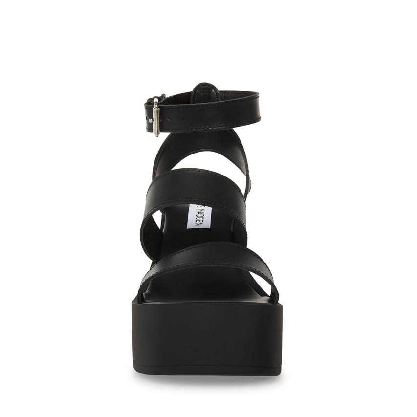 Black Steve Madden Dora Leather Women's Heels Sandals | YTBAP6931