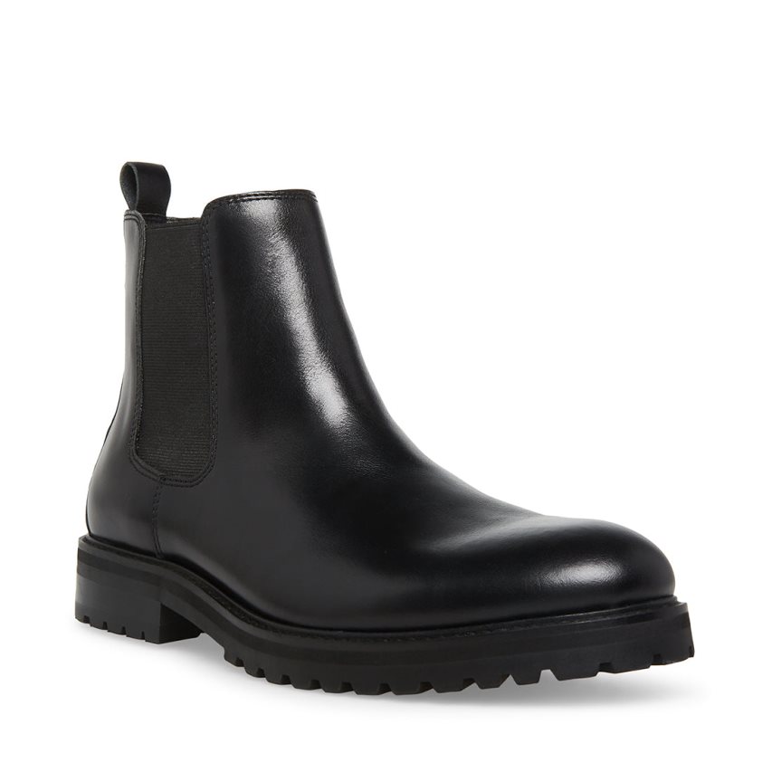 Black Steve Madden Duren Leather Men's Chelsea Boots | XZEOU1072