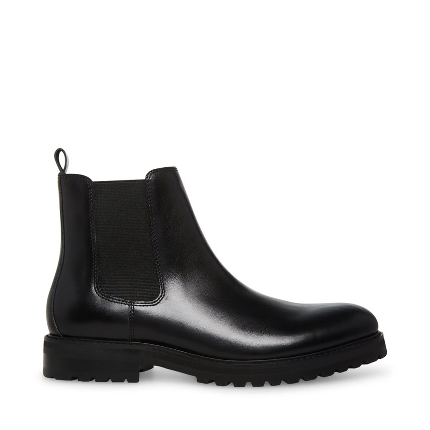 Black Steve Madden Duren Leather Men\'s Chelsea Boots | XZEOU1072