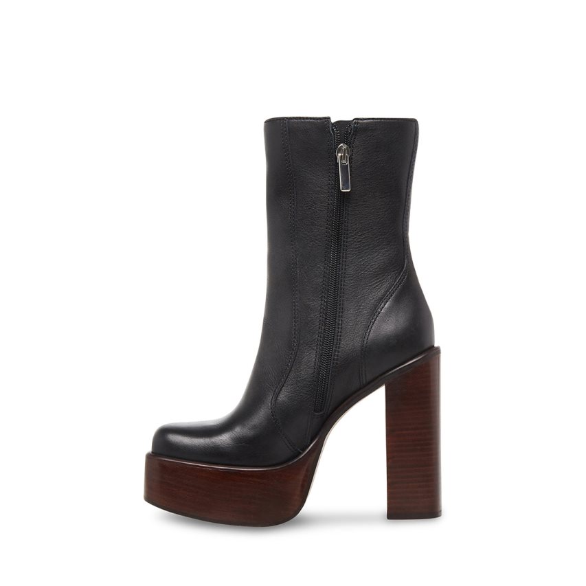 Black Steve Madden Dwane Leather Women's Ankle Boots | EWAZU4692