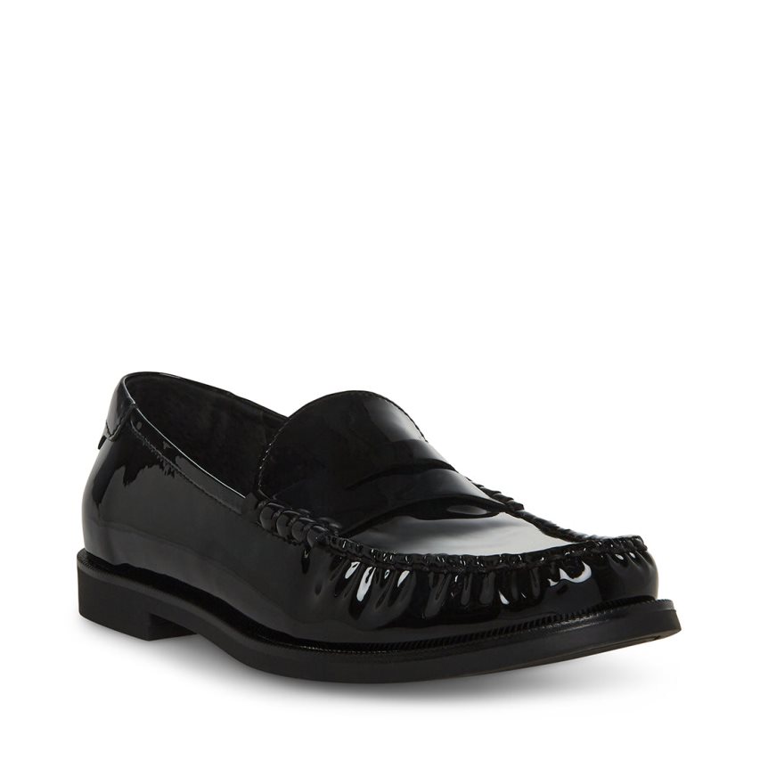 Black Steve Madden Emmet Patent Women's Loafers | VHCSP3895