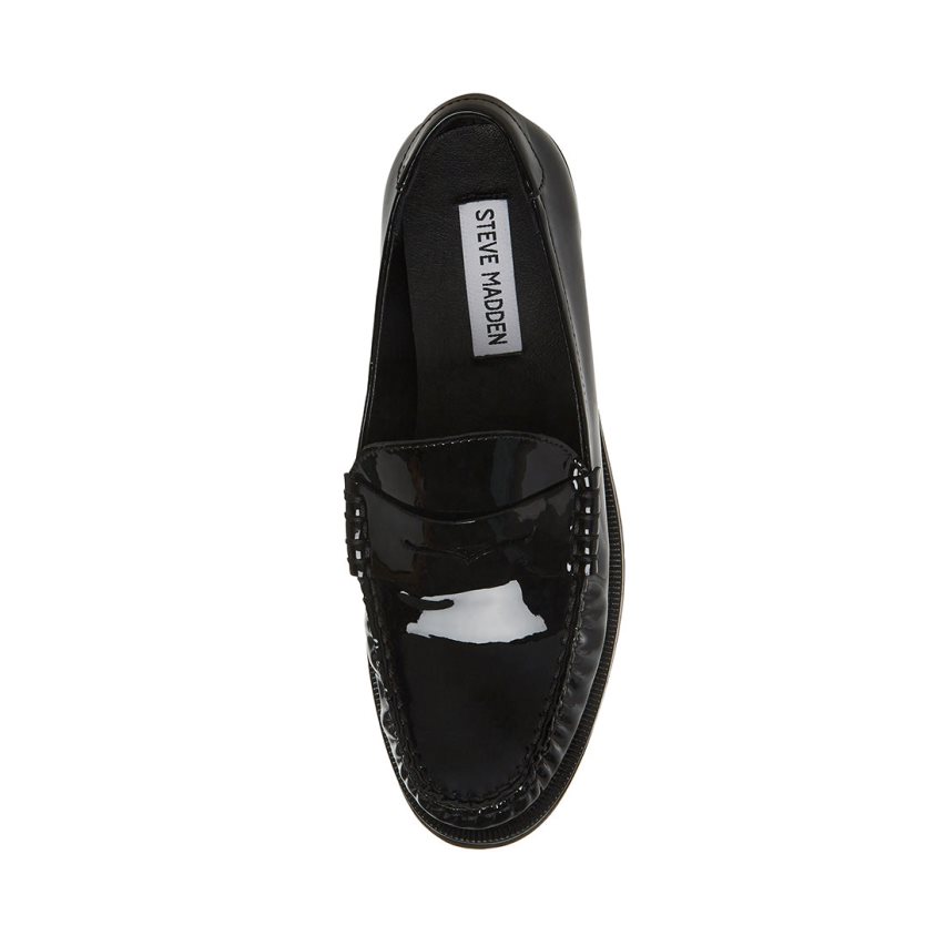 Black Steve Madden Emmet Patent Women's Loafers | VHCSP3895