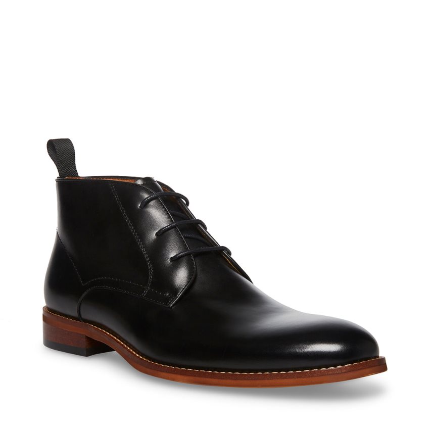 Black Steve Madden Favien Leather Men's Derby Shoes | VJWZE6794