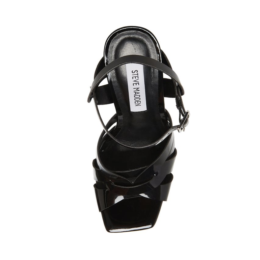 Black Steve Madden Flirt Patent Women's Heels Sandals | JTDHU1385