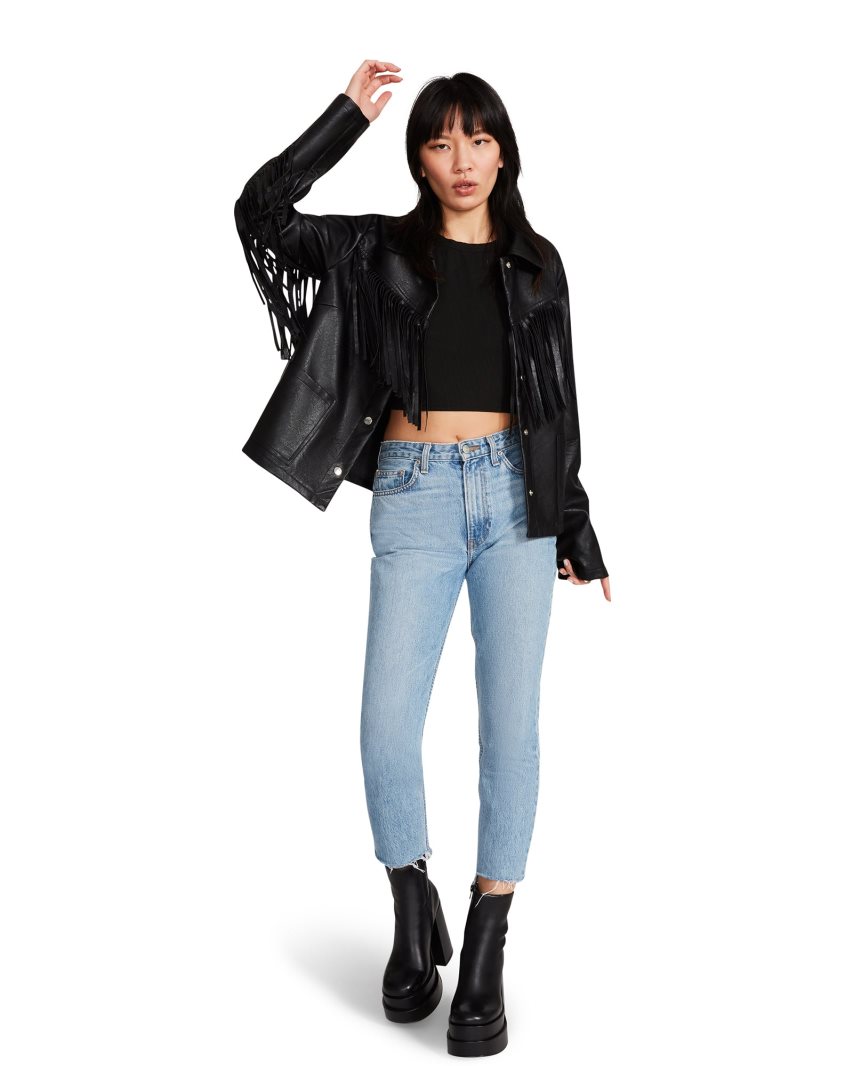 Black Steve Madden Fringe Women's Jackets | SVLCJ6895