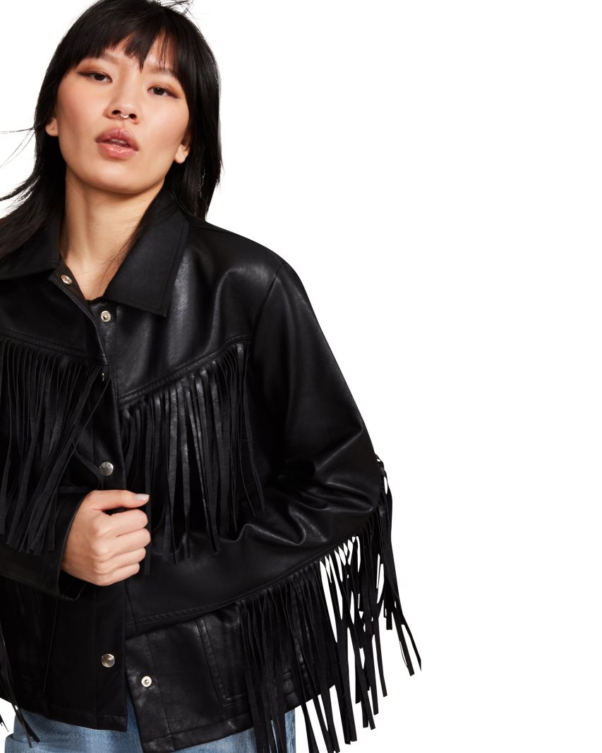 Black Steve Madden Fringe Women's Jackets | SVLCJ6895