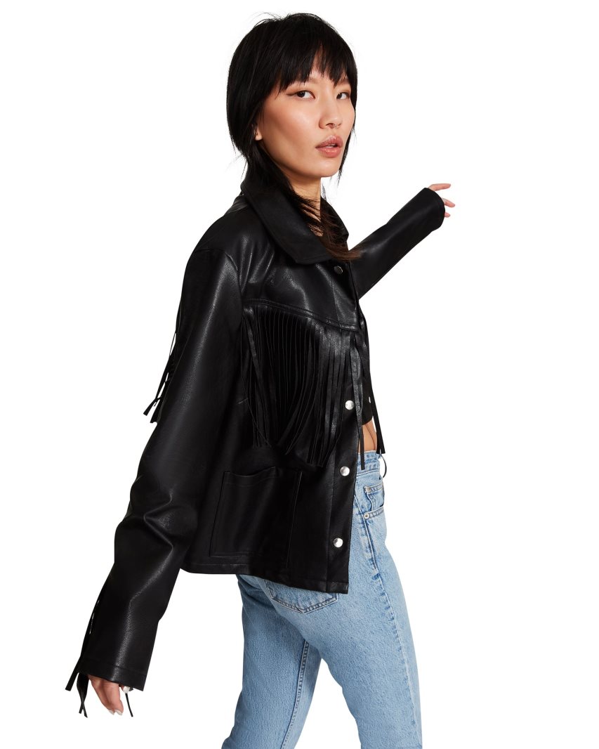 Black Steve Madden Fringe Women's Jackets | SVLCJ6895