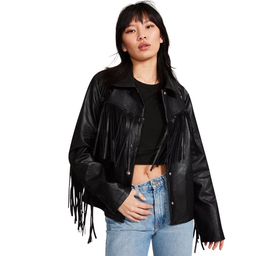 Black Steve Madden Fringe Women\'s Jackets | SVLCJ6895