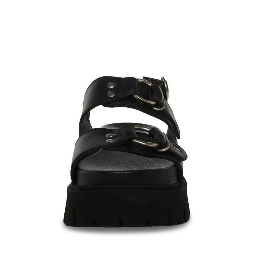 Black Steve Madden Garrick Leather Women's Platform Sandals | ZK12TM4679