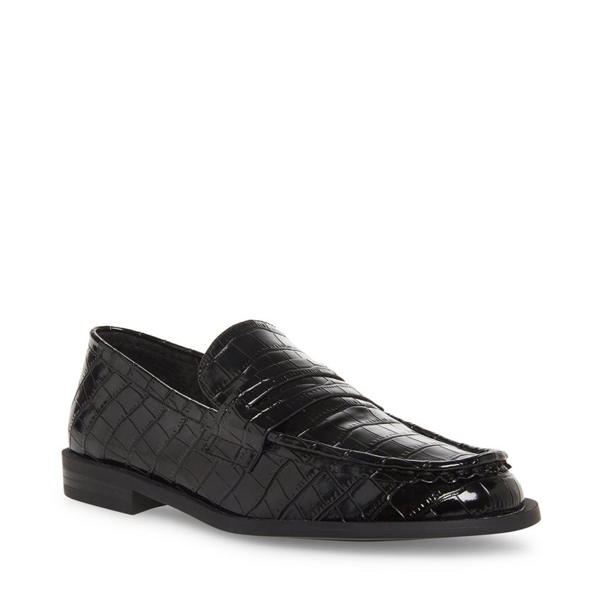 Black Steve Madden Goodman Crocodile Women's Loafers | A12YHC6718