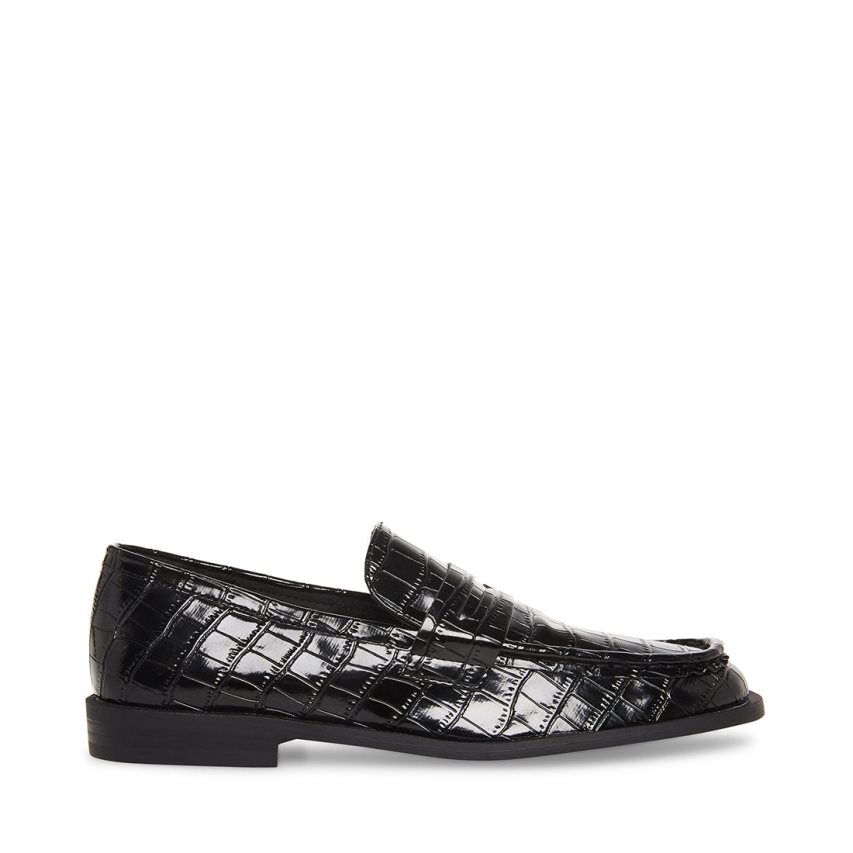 Black Steve Madden Goodman Crocodile Women\'s Loafers | A12YHC6718