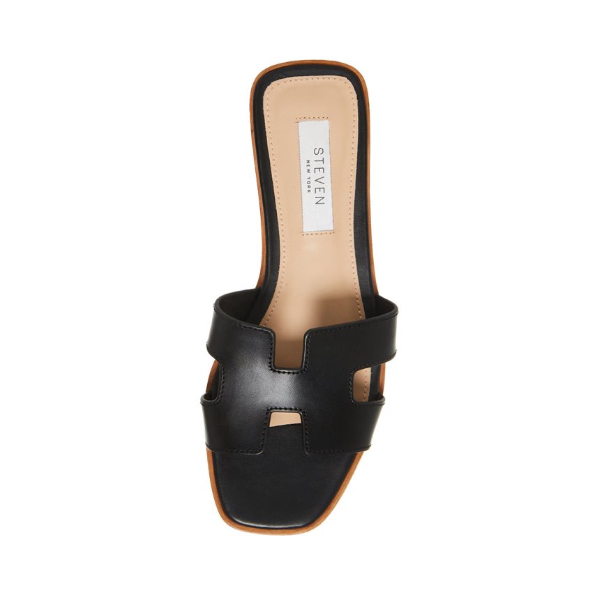 Black Steve Madden Hadyn Leather Women's Slides | VWJSD1097