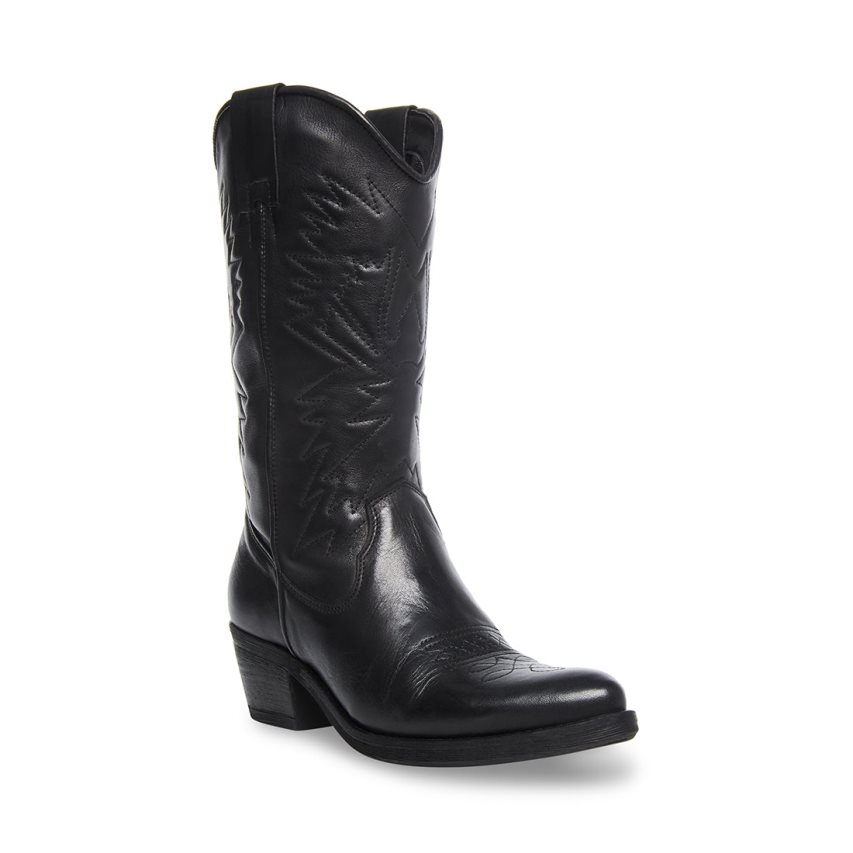 Black Steve Madden Hayward Leather Women's High Boots | LRCVW0238