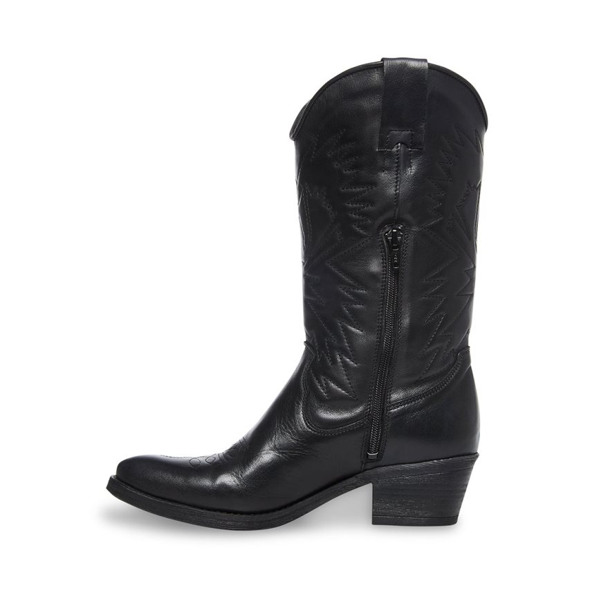 Black Steve Madden Hayward Leather Women's High Boots | LRCVW0238