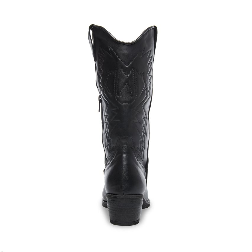 Black Steve Madden Hayward Leather Women's High Boots | LRCVW0238