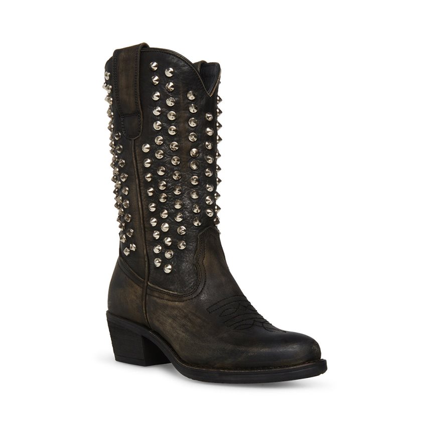 Black Steve Madden Hayward-s Distressed Women's High Boots | WFGHK3509