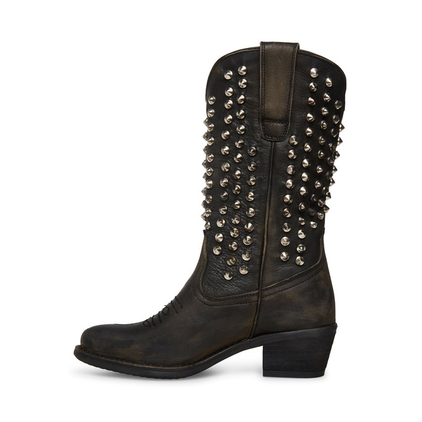 Black Steve Madden Hayward-s Distressed Women's High Boots | WFGHK3509