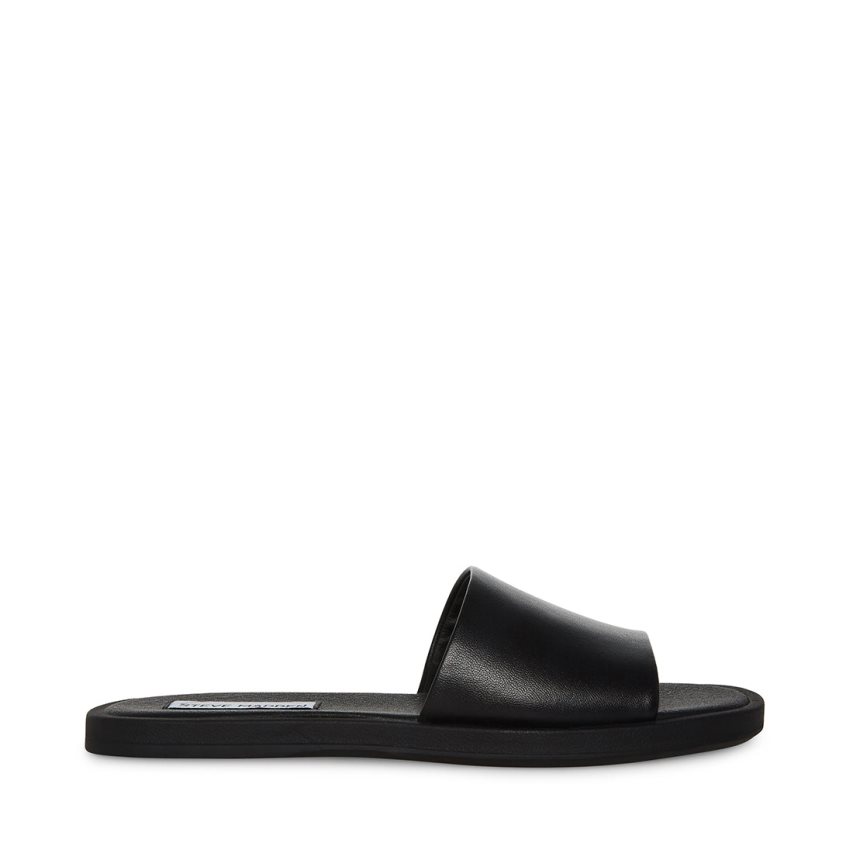 Black Steve Madden Kaya Leather Women's Slides | LUSRZ4582