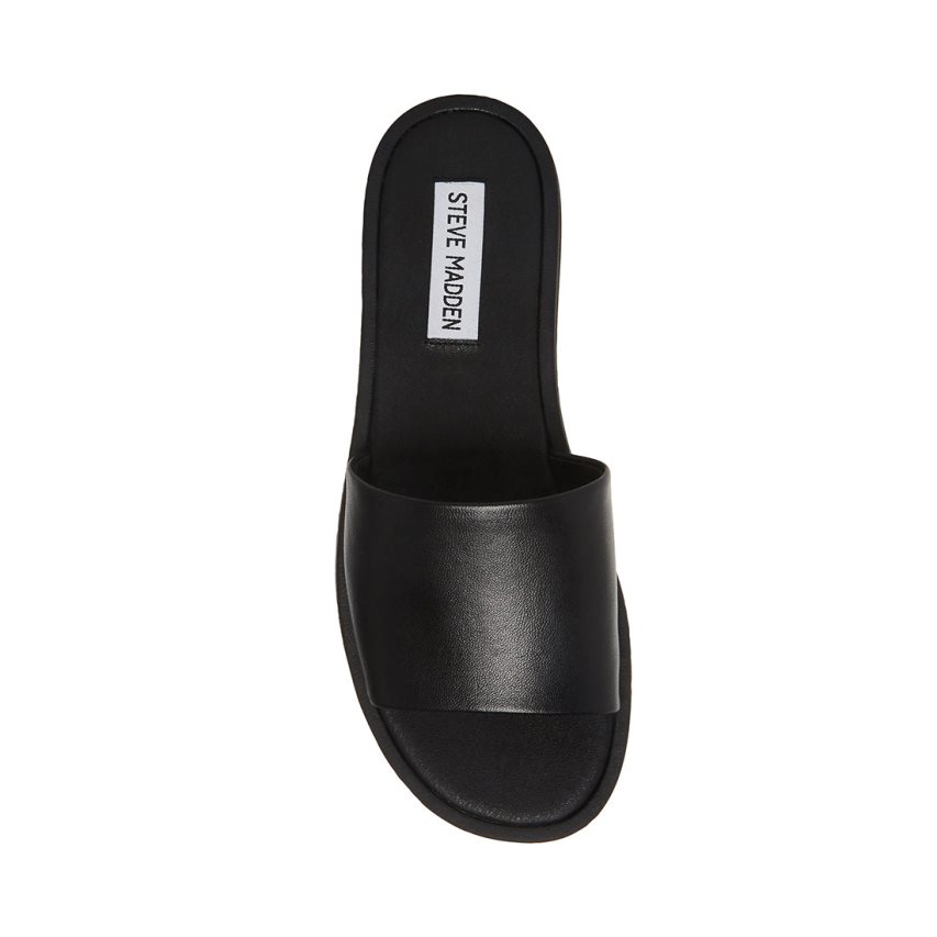 Black Steve Madden Kaya Leather Women's Slides | LUSRZ4582