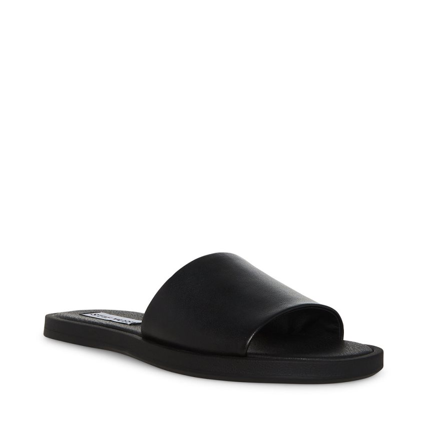 Black Steve Madden Kaya Leather Women\'s Slides | LUSRZ4582