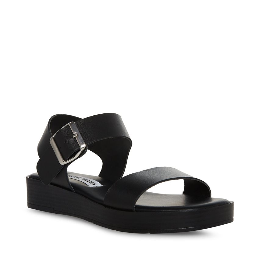 Black Steve Madden Keenan Leather Women's Platform Sandals | UVBCZ6098