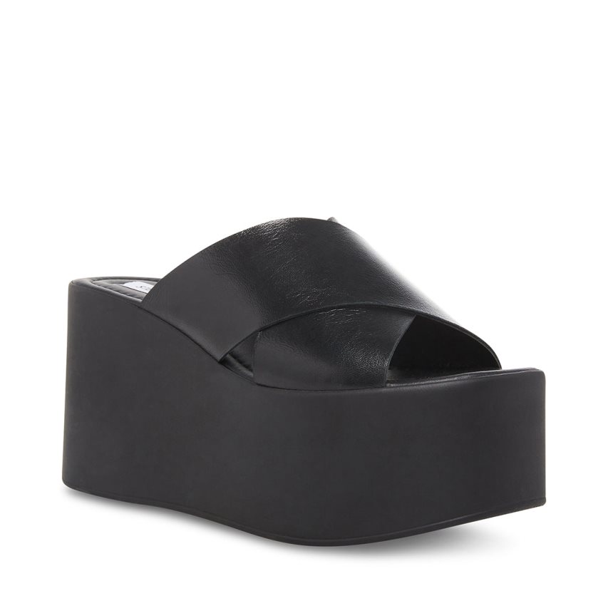 Black Steve Madden Kody Leather Women's Wedges | 12LCFY3271