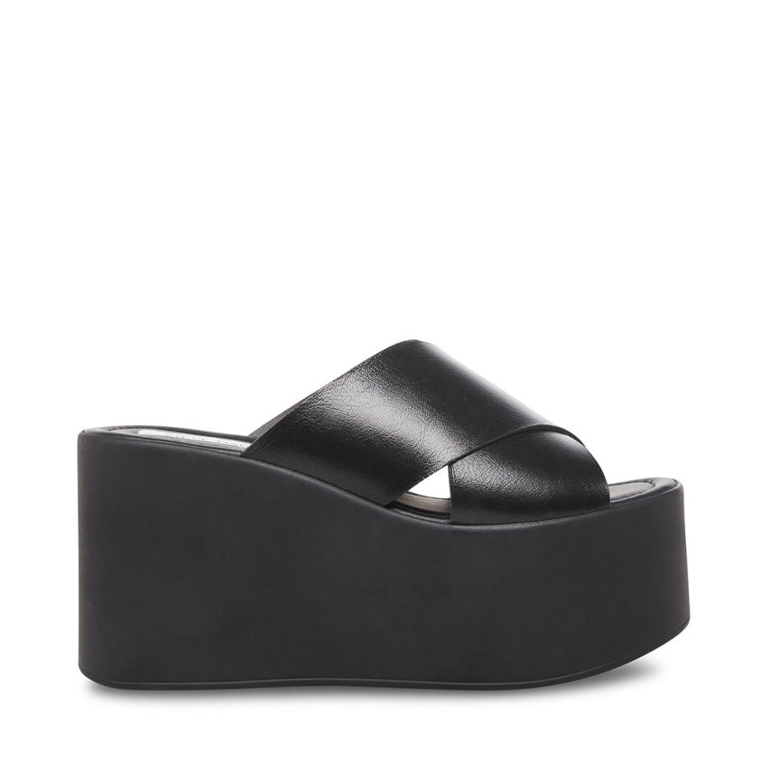 Black Steve Madden Kody Leather Women\'s Wedges | 12LCFY3271