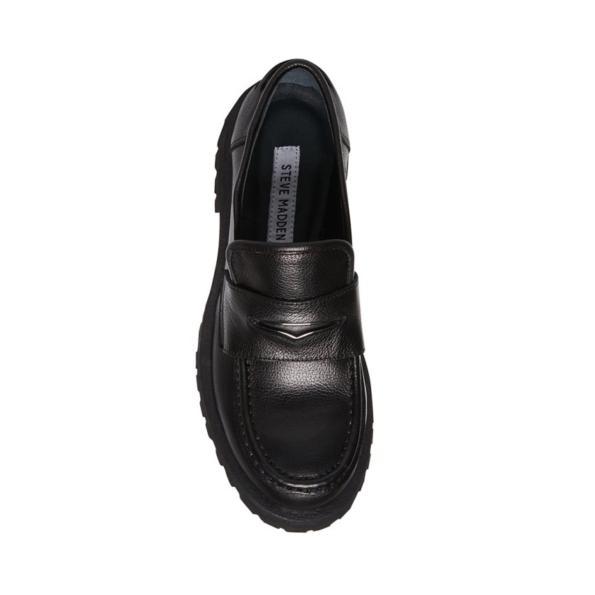 Black Steve Madden Lawrence Leather Women's Loafers | CVFLW5781