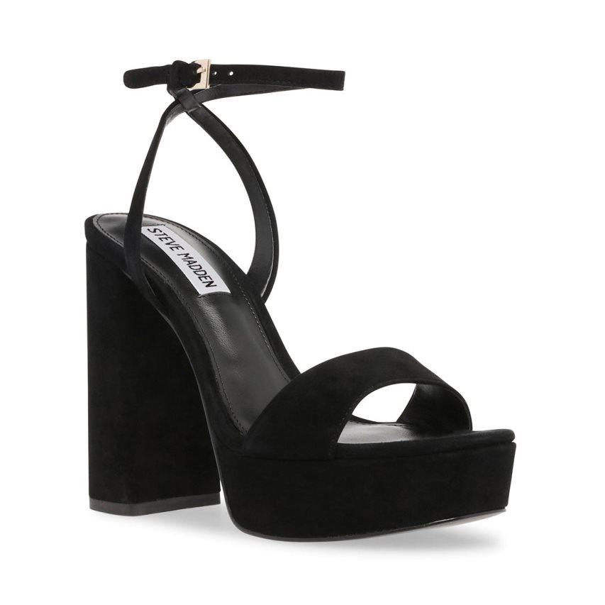 Black Steve Madden Lessa Suede Women's Heels Sandals | OJRSX6530