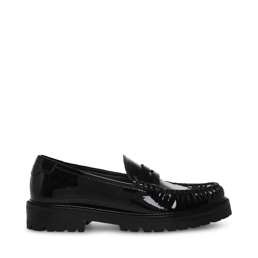 Black Steve Madden Madelyn Patent Women\'s Loafers | WPUCS6510