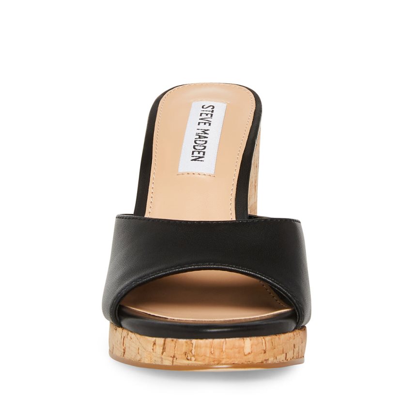 Black Steve Madden Marvelous Leather Women's Wedges | XBVEK1387