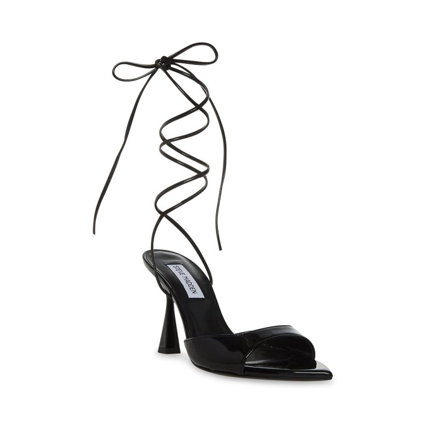 Black Steve Madden Melina Patent Women's Heels Sandals | OJABV0726