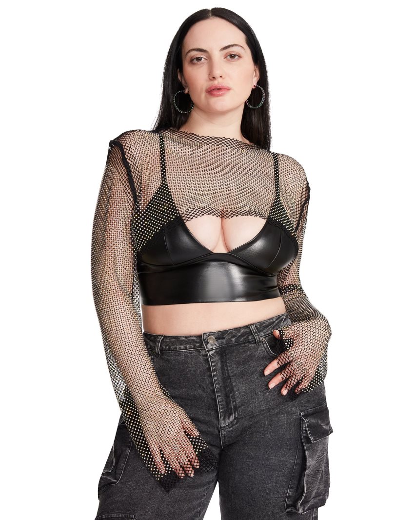 Black Steve Madden Mesh Rhinestone Women's Tops | MZVAS1950