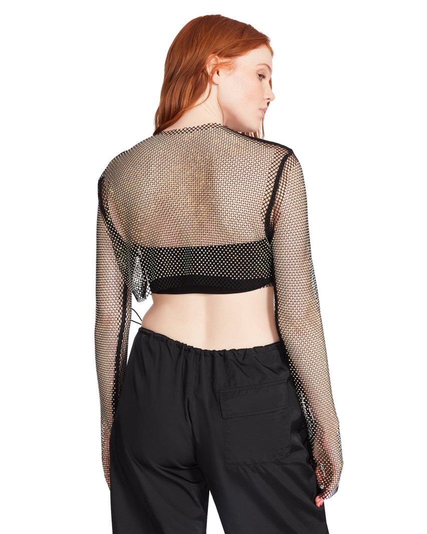 Black Steve Madden Mesh Rhinestone Women's Tops | MZVAS1950