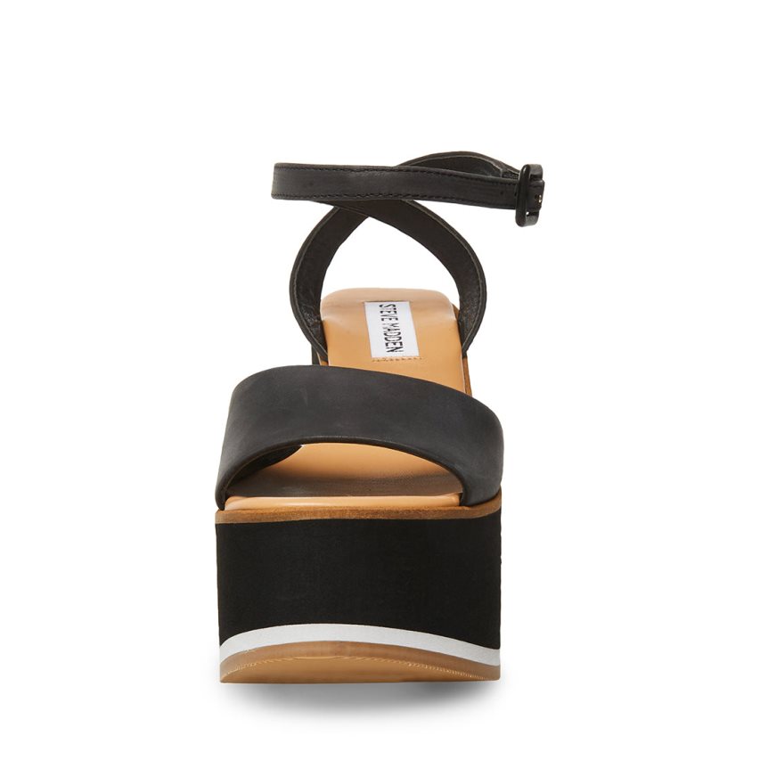 Black Steve Madden Milan Leather Women's Wedges | ACODK8329