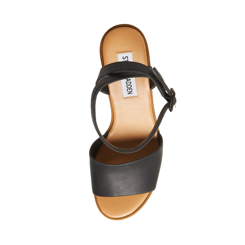 Black Steve Madden Milan Leather Women's Wedges | ACODK8329