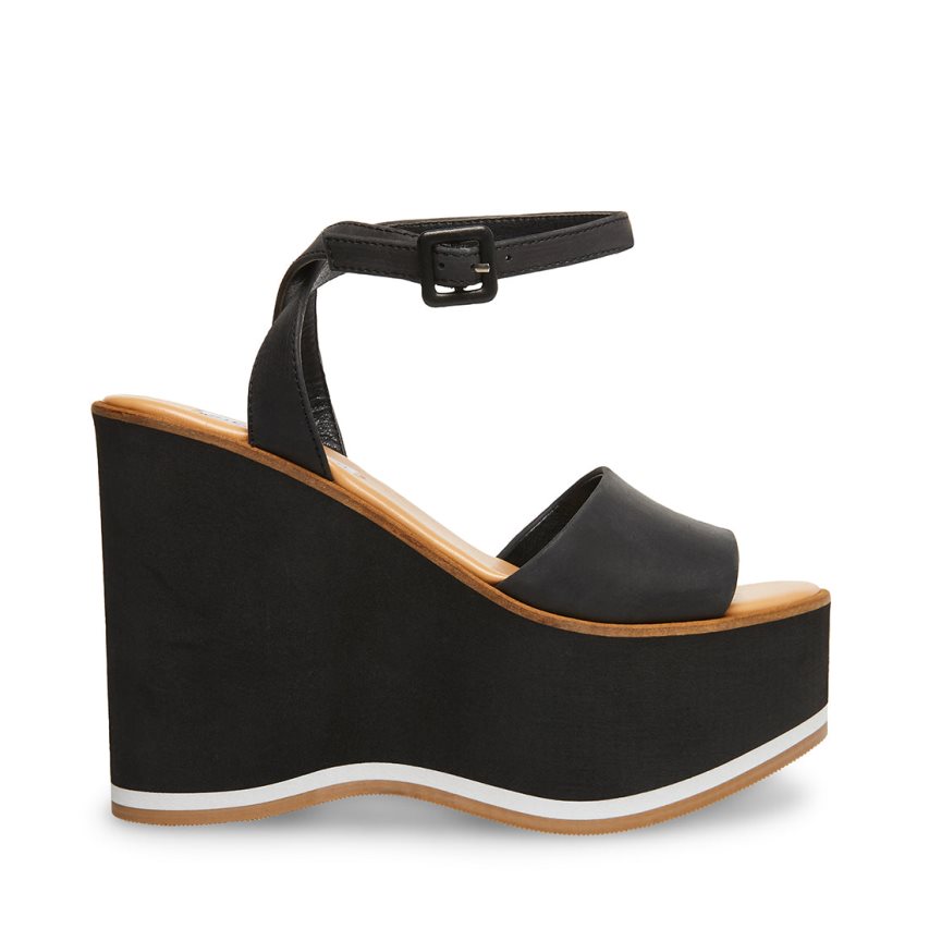 Black Steve Madden Milan Leather Women\'s Wedges | ACODK8329