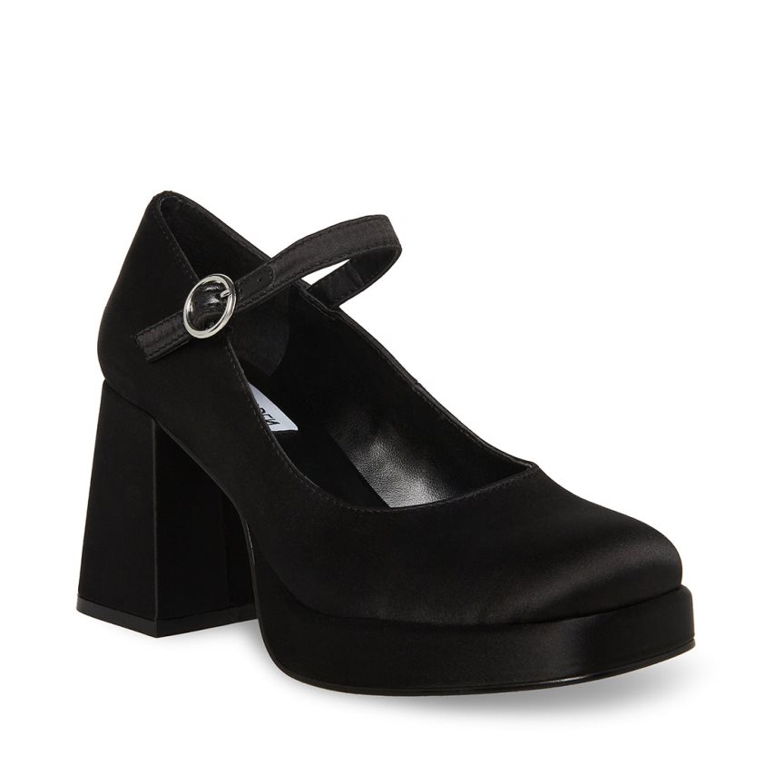 Black Steve Madden Mingle Satin Women's Heels | IHCDB1420