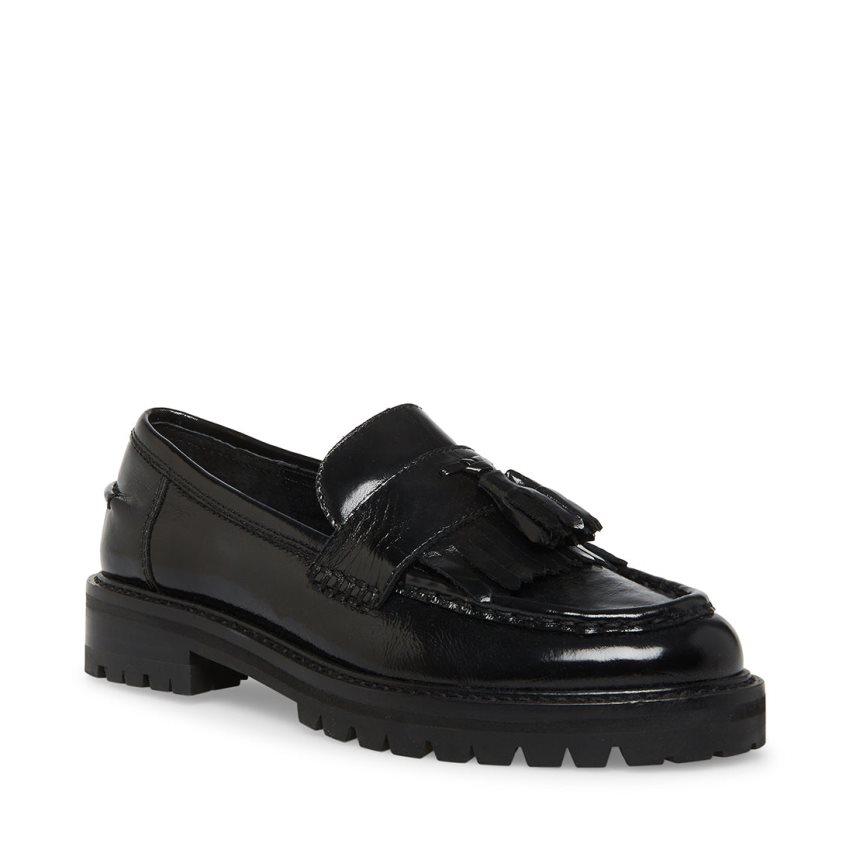 Black Steve Madden Minka Leather Women's Loafers | VMOJB9702