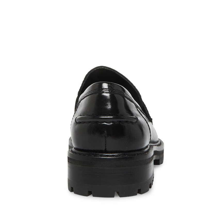 Black Steve Madden Minka Leather Women's Loafers | VMOJB9702