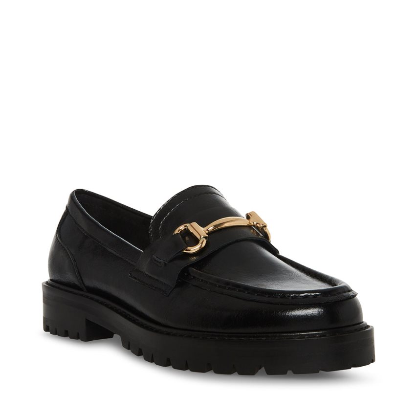 Black Steve Madden Mistor Leather Women's Loafers | COKVG9084