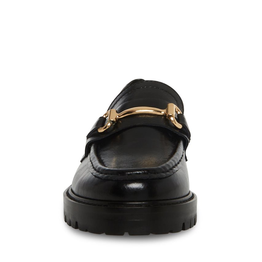 Black Steve Madden Mistor Leather Women's Loafers | COKVG9084