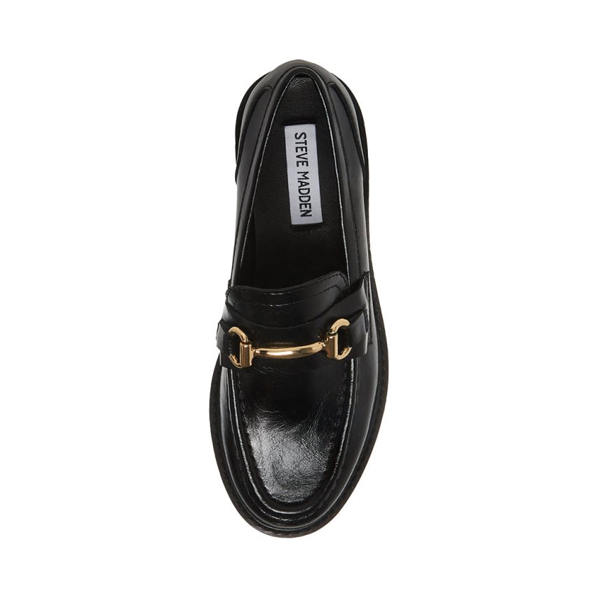 Black Steve Madden Mistor Leather Women's Loafers | COKVG9084