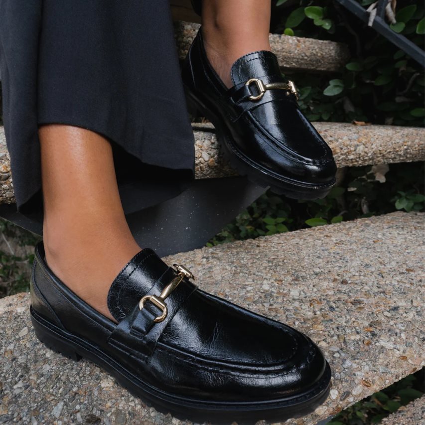 Black Steve Madden Mistor Leather Women's Loafers | COKVG9084