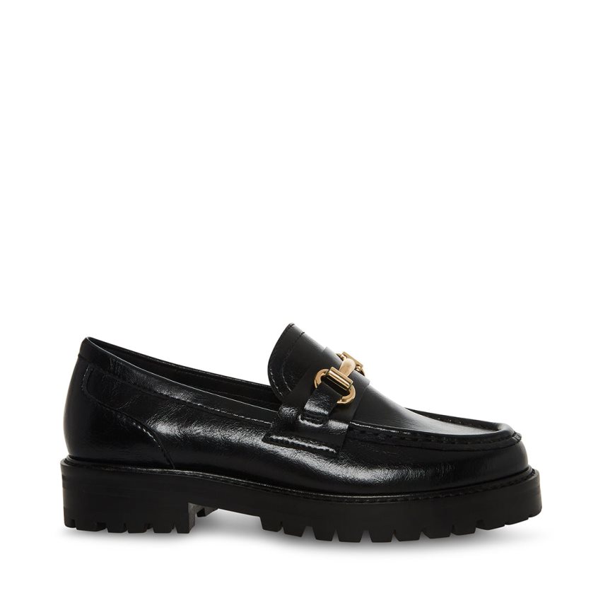 Black Steve Madden Mistor Leather Women\'s Loafers | COKVG9084