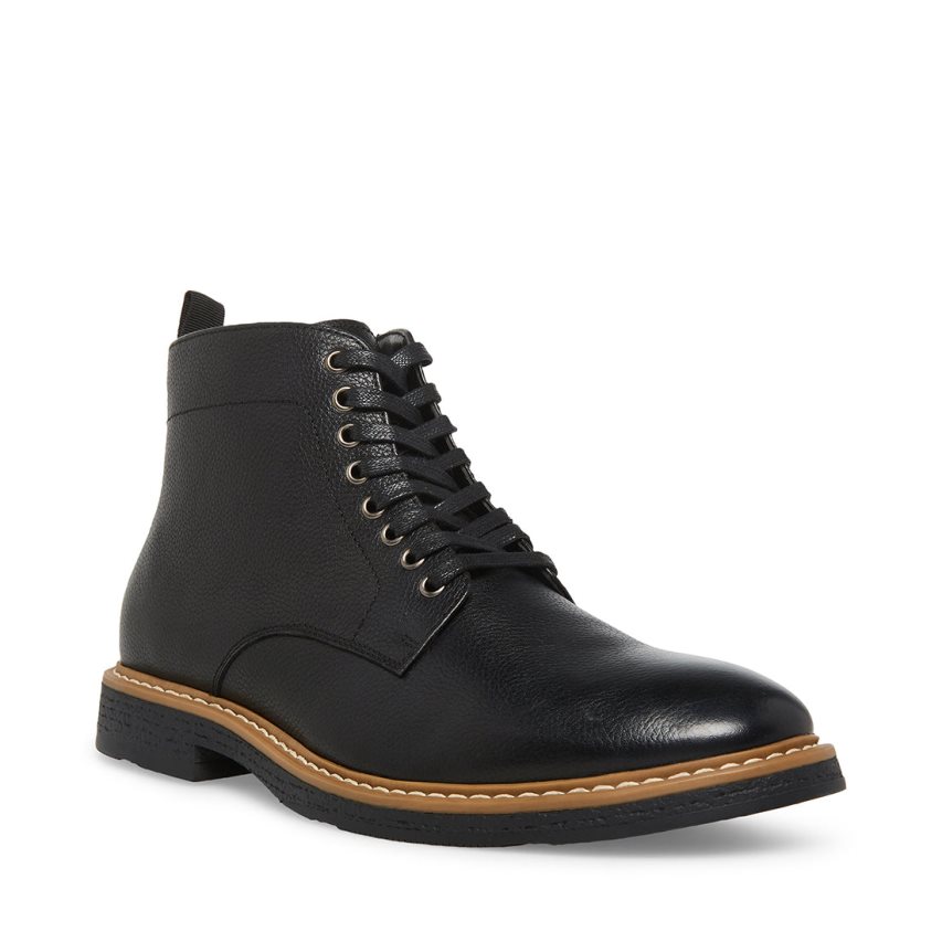 Black Steve Madden Mitchell Leather Men's Ankle Boots | OUME123816