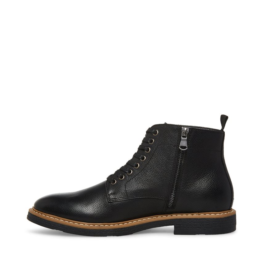 Black Steve Madden Mitchell Leather Men's Ankle Boots | OUME123816