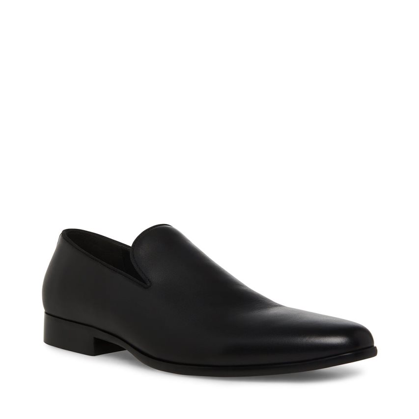 Black Steve Madden Parigi Leather Men's Loafers | HFALU0128